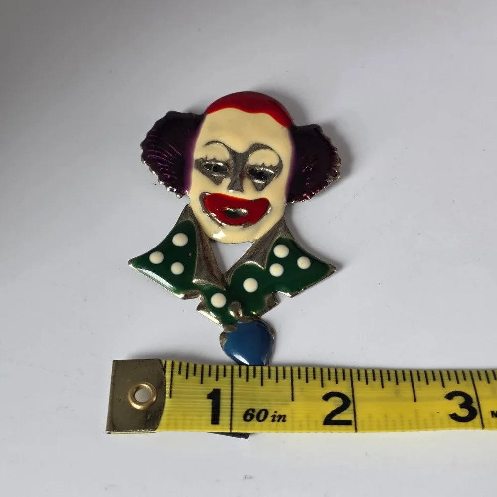 Vintage Style Enamel Clown Brooch Multi-Color Polka Dot Circus Performer Pin